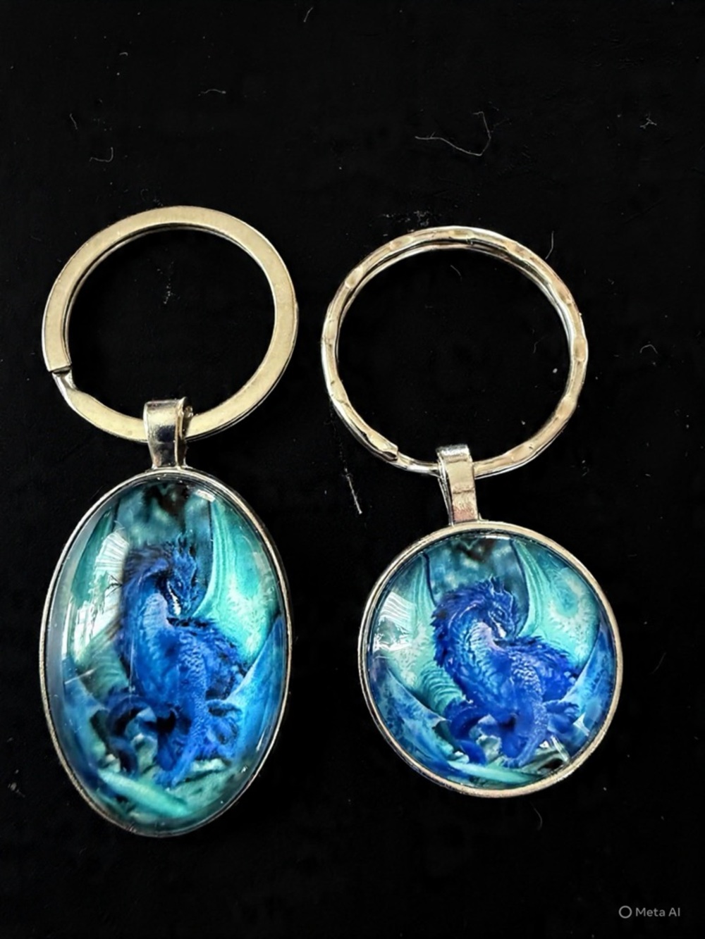 Blue Dragon Glass Cabochon Keychain Set